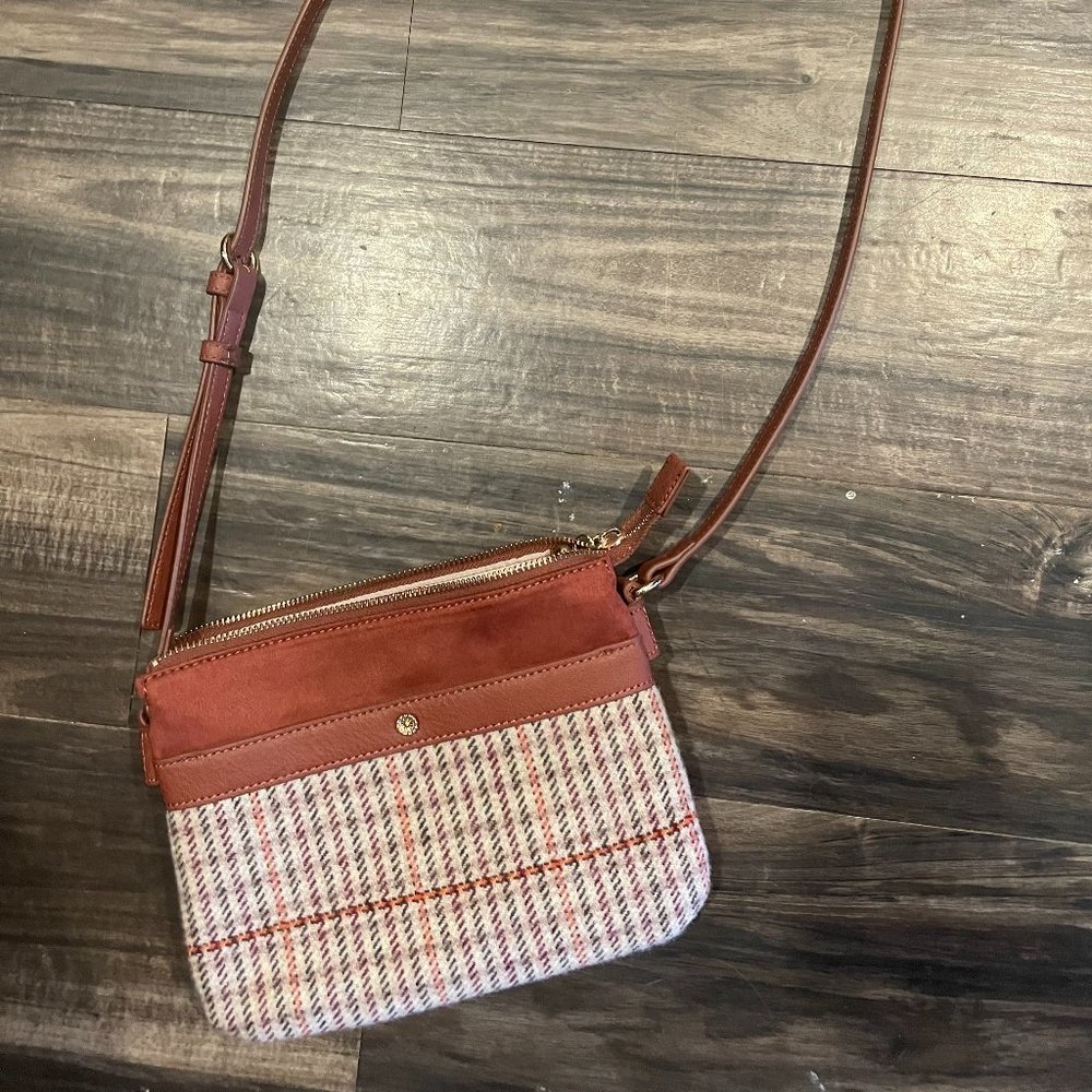 Lauren Conrad Candidi Crossbody Handbag Small Purse Plaid Gold Tone Accents